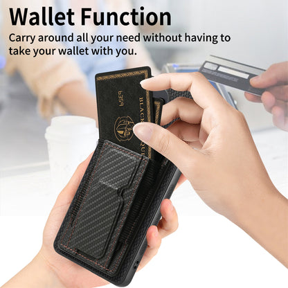 Xiaomi Poco X5 Carbon Fiber Fold Stand Elastic Card Bag Phone Case with Multi-Functional Wallet