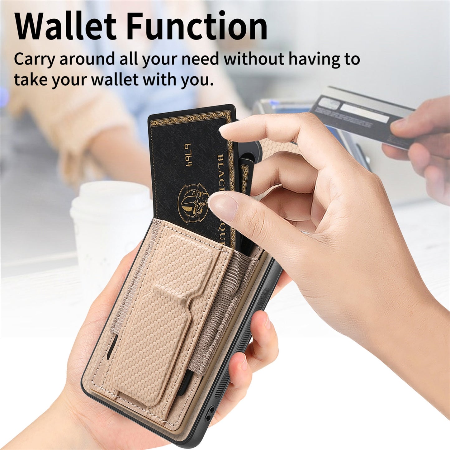Xiaomi Redmi 12C Carbon Fiber Fold Stand Elastic Card Bag Phone Case with Multi-Functional Wallet