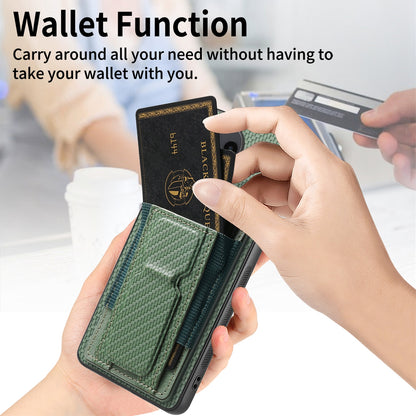 Xiaomi Redmi 12C Carbon Fiber Fold Stand Elastic Card Bag Phone Case with Multi-Functional Wallet