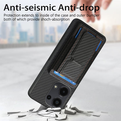 Xiaomi 13 Lite Carbon Fiber Fold Stand Elastic Card Bag Phone Case with Multi-Functional Wallet