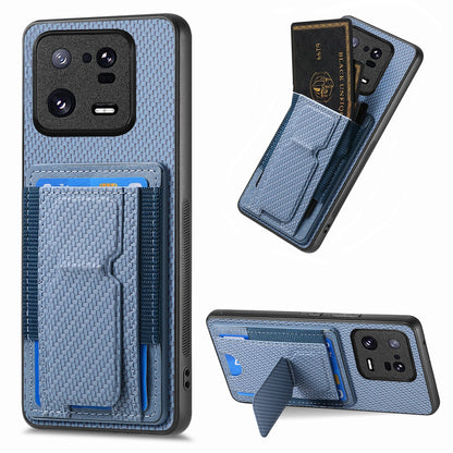 Xiaomi 13 Pro 5G Carbon Fiber Fold Stand Elastic Card Bag Phone Case with Multi-Functional Wallet