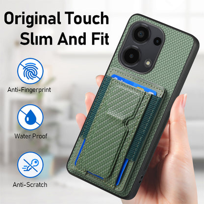 Xiaomi 12T Carbon Fiber Fold Stand Elastic Card Bag Phone Case with Multi-Functional Wallet