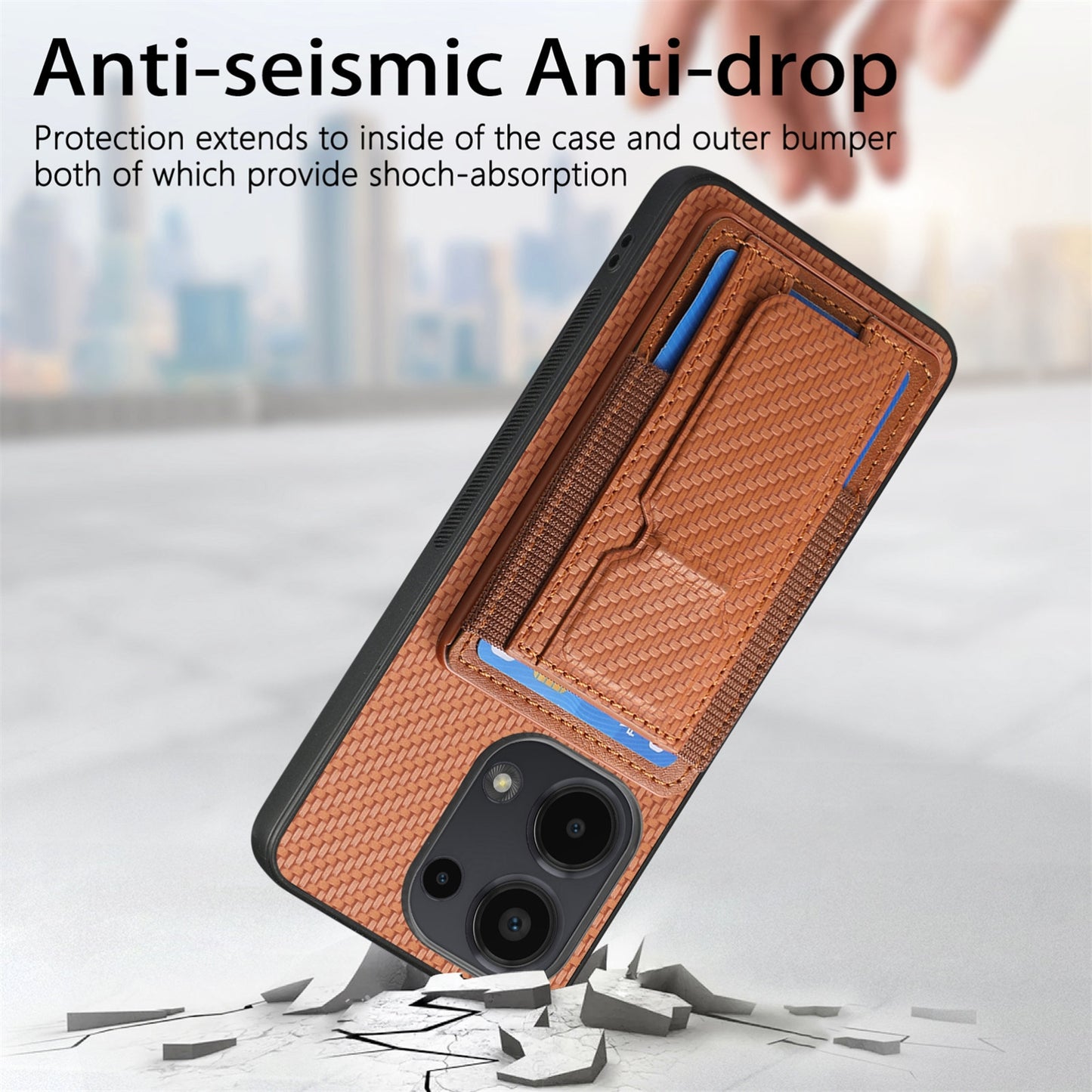 Xiaomi Poco X4 Pro 5G Carbon Fiber Fold Stand Elastic Card Bag Phone Case with Multi-Functional Wallet