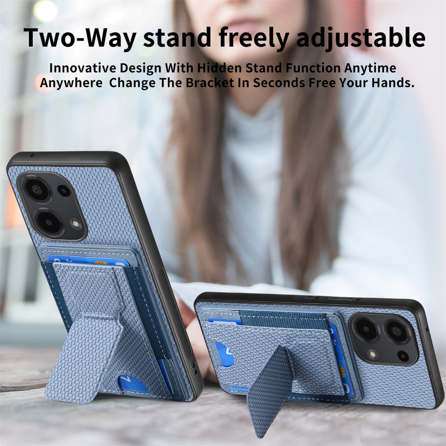 Xiaomi Redmi 10 Carbon Fiber Fold Stand Elastic Card Bag Phone Case with Multi-Functional Wallet