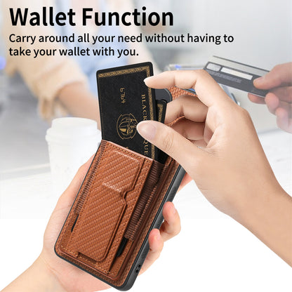 Xiaomi Redmi 10 Carbon Fiber Fold Stand Elastic Card Bag Phone Case with Multi-Functional Wallet