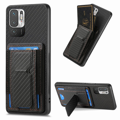 Xiaomi Redmi Note 10 5G Carbon Fiber Fold Stand Elastic Card Bag Phone Case with Multi-Functional Wallet