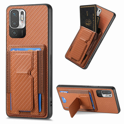 Xiaomi Redmi Note 10 5G Carbon Fiber Fold Stand Elastic Card Bag Phone Case with Multi-Functional Wallet