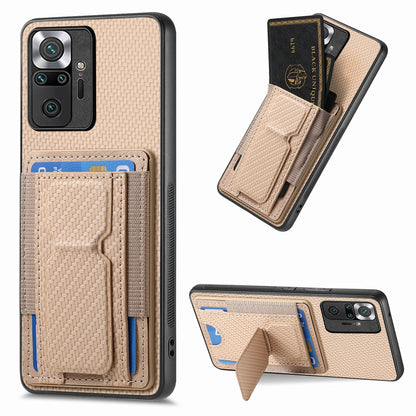 Xiaomi Redmi Note 10 Pro 4G Carbon Fiber Fold Stand Elastic Card Bag Phone Case with Multi-Functional Wallet