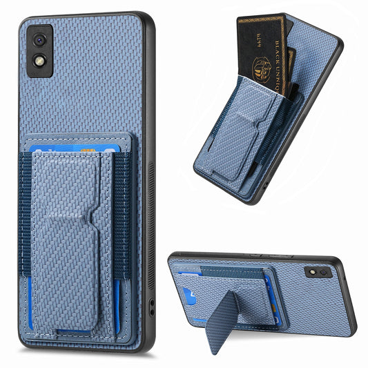 Xiaomi Redmi 9A Carbon Fiber Fold Stand Elastic Card Bag Phone Case with Multi-Functional Wallet