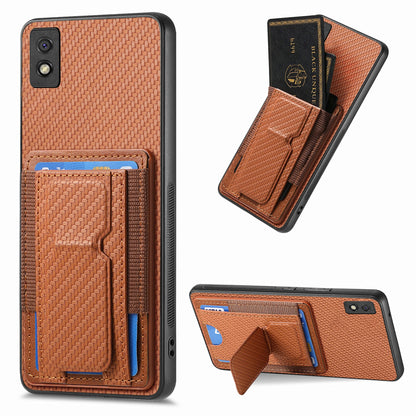 Xiaomi Redmi 9A Carbon Fiber Fold Stand Elastic Card Bag Phone Case with Multi-Functional Wallet