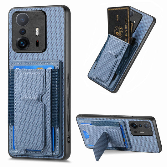 Xiaomi Mi 11T / 11T Pro Carbon Fiber Fold Stand Elastic Card Bag Phone Case with Multi-Functional Wallet