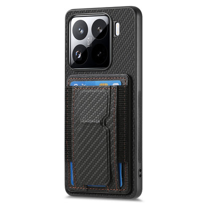 Xiaomi 15 Pro Carbon Fiber Fold Stand Elastic Card Bag Phone Case with Multi-Functional Wallet