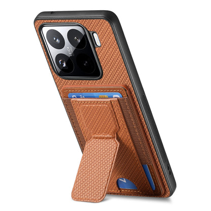 Xiaomi 15 Pro Carbon Fiber Fold Stand Elastic Card Bag Phone Case with Multi-Functional Wallet