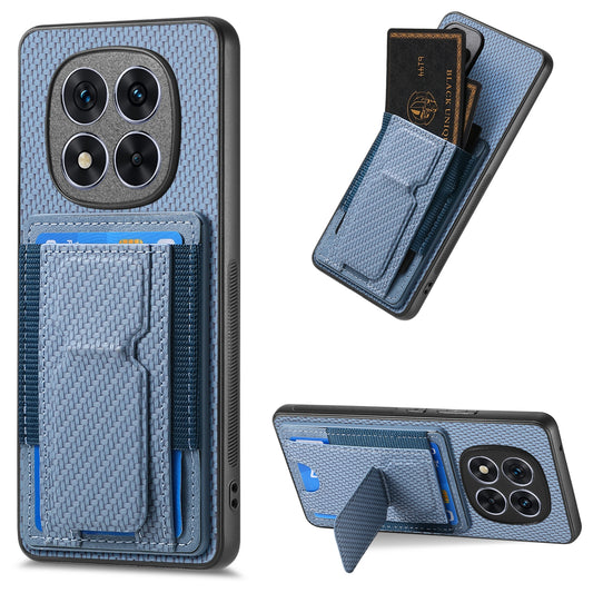 Xiaomi Redmi Note 14 Pro+ 5G Carbon Fiber Fold Stand Elastic Card Bag Phone Case with Multi-Functional Wallet