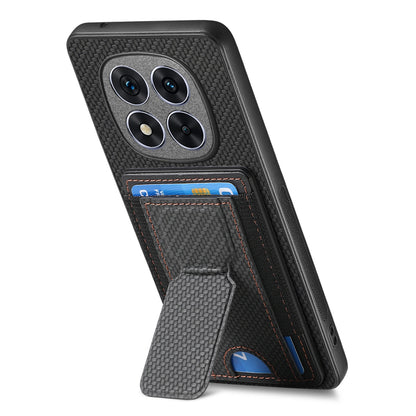 Xiaomi Redmi Note 14 Pro+ 5G Carbon Fiber Fold Stand Elastic Card Bag Phone Case with Multi-Functional Wallet