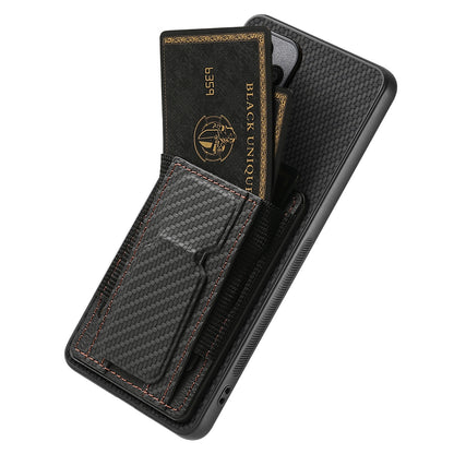 Xiaomi Redmi Note 14 Pro+ 5G Carbon Fiber Fold Stand Elastic Card Bag Phone Case with Multi-Functional Wallet