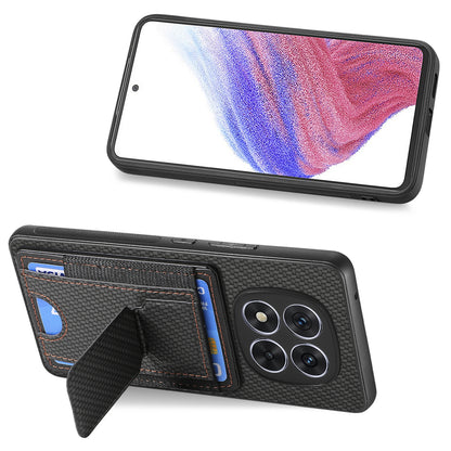 Xiaomi Redmi Note 14 Pro+ 5G Carbon Fiber Fold Stand Elastic Card Bag Phone Case with Multi-Functional Wallet