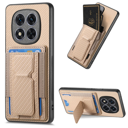 Xiaomi Redmi Note 14 Pro+ 5G Carbon Fiber Fold Stand Elastic Card Bag Phone Case with Multi-Functional Wallet
