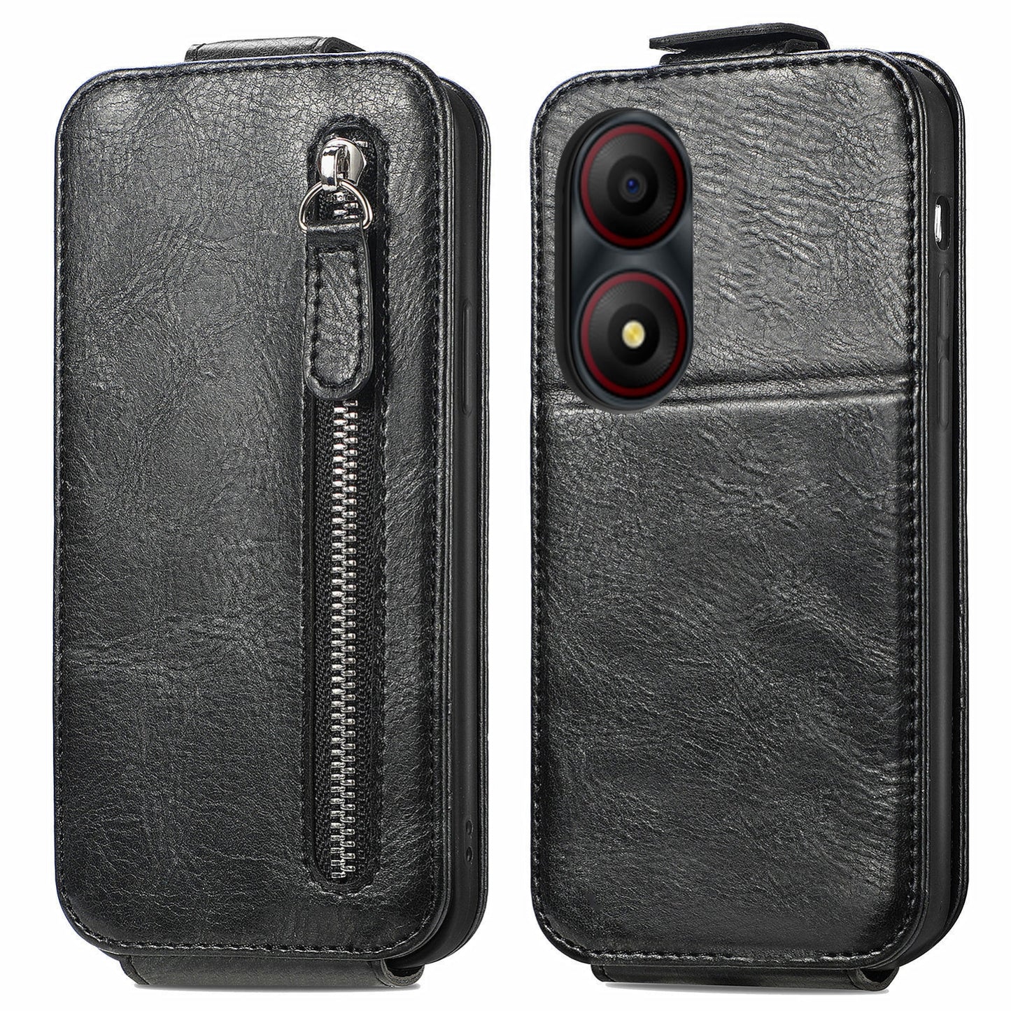 ZTE Blade A34 Zipper Wallet Case - Vertical Flip Leather Phone Cover with Multiple Card Slots and Stand