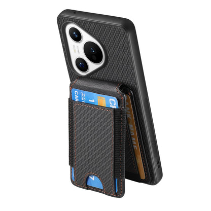 Huawei Pura 70 Vertical Flip Wallet Stand Phone Case with Carbon Fibre Pattern