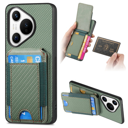 Huawei Pura 70 Pro Vertical Flip Wallet Stand Phone Case with Carbon Fibre Pattern