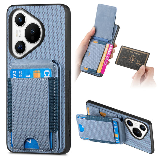 Huawei Pura 70 Pro+ Vertical Flip Wallet Stand Phone Case with Carbon Fibre Pattern