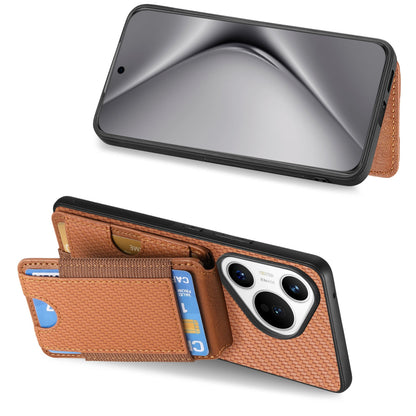 Huawei Pura 70 Pro+ Vertical Flip Wallet Stand Phone Case with Carbon Fibre Pattern