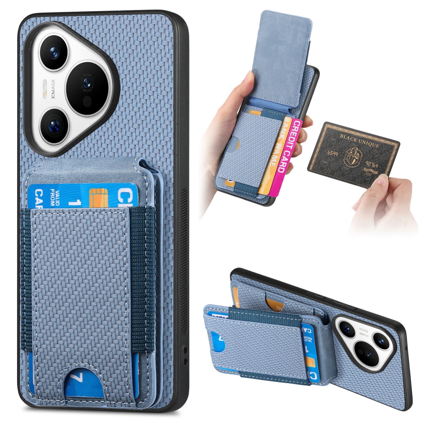 Huawei Pura 70 Ultra Vertical Flip Wallet Stand Phone Case with Carbon Fibre Pattern