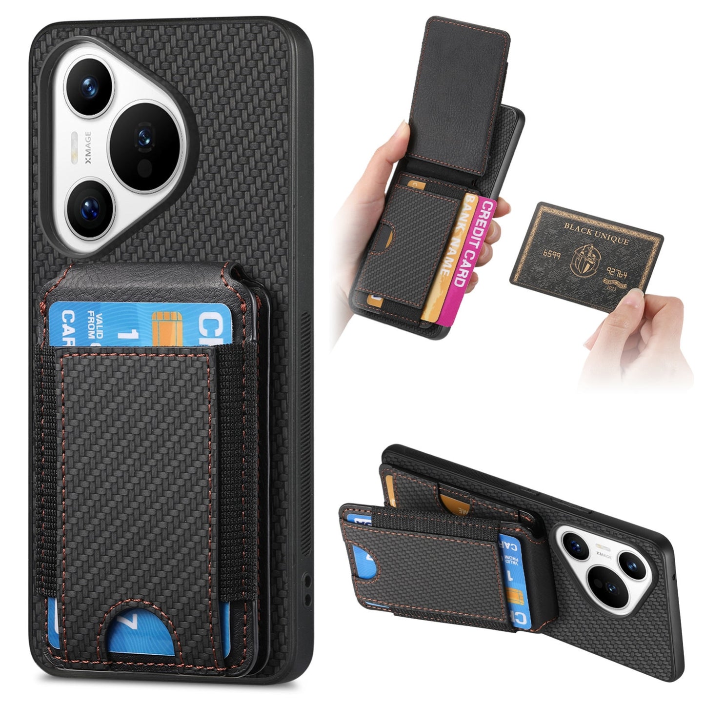 Huawei Pura 70 Ultra Vertical Flip Wallet Stand Phone Case with Carbon Fibre Pattern
