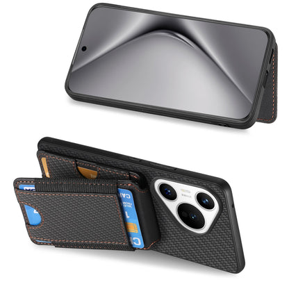 Huawei Pura 70 Ultra Vertical Flip Wallet Stand Phone Case with Carbon Fibre Pattern
