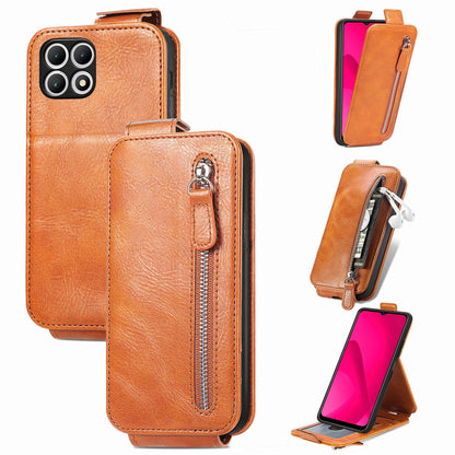 T-Mobile T Phone 2 5G Zipper Wallet Case - Vertical Flip Leather Phone Cover with Multiple Card Slots and Stand