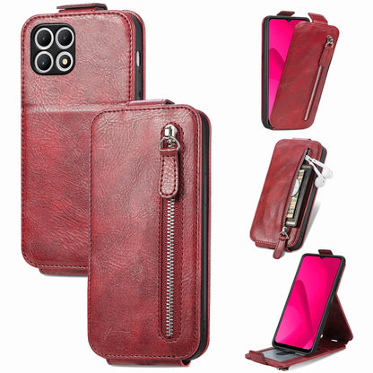 T-Mobile T Phone 2 5G Zipper Wallet Case - Vertical Flip Leather Phone Cover with Multiple Card Slots and Stand