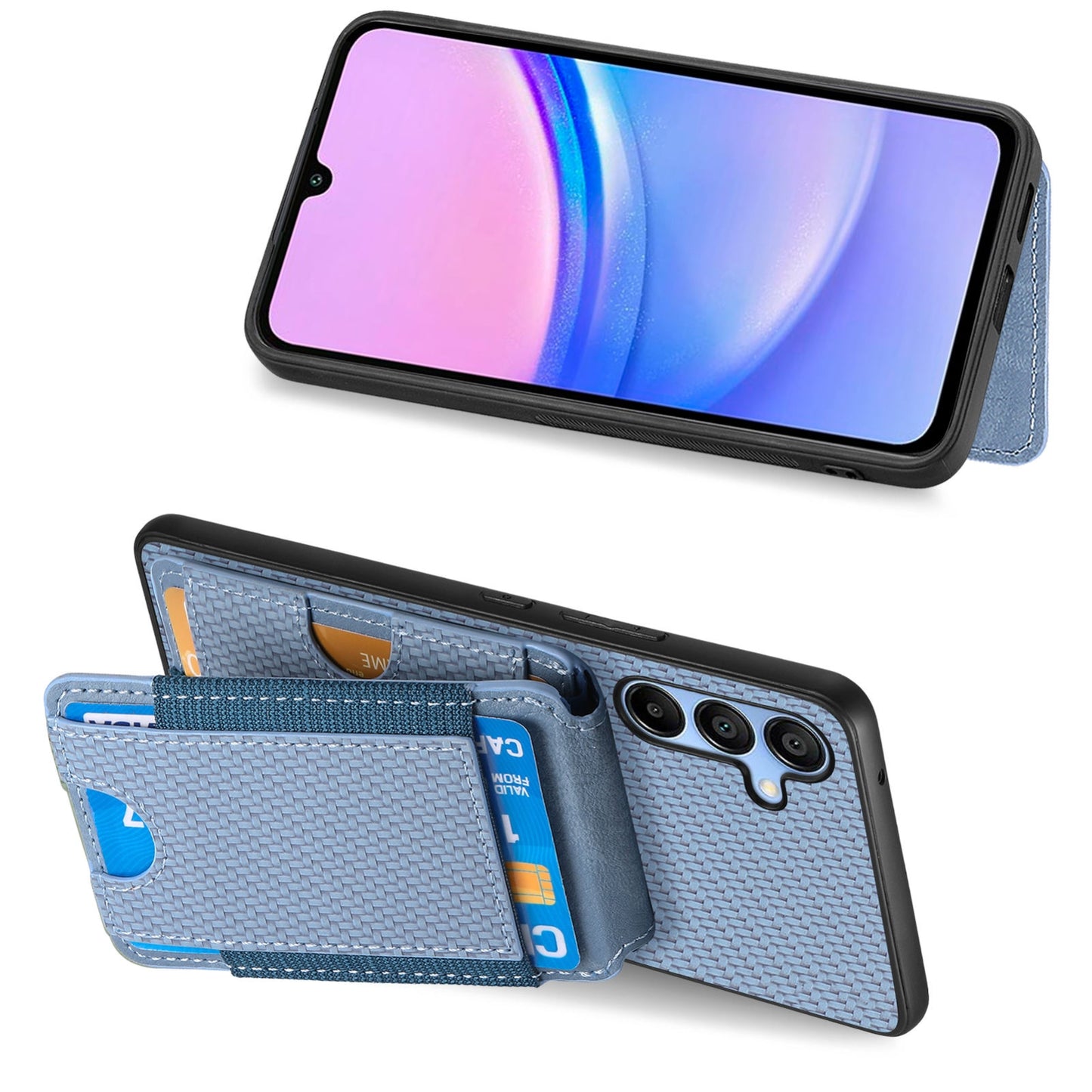 Samsung Galaxy A15 Vertical Flip Wallet Stand Phone Case with Carbon Fibre Pattern