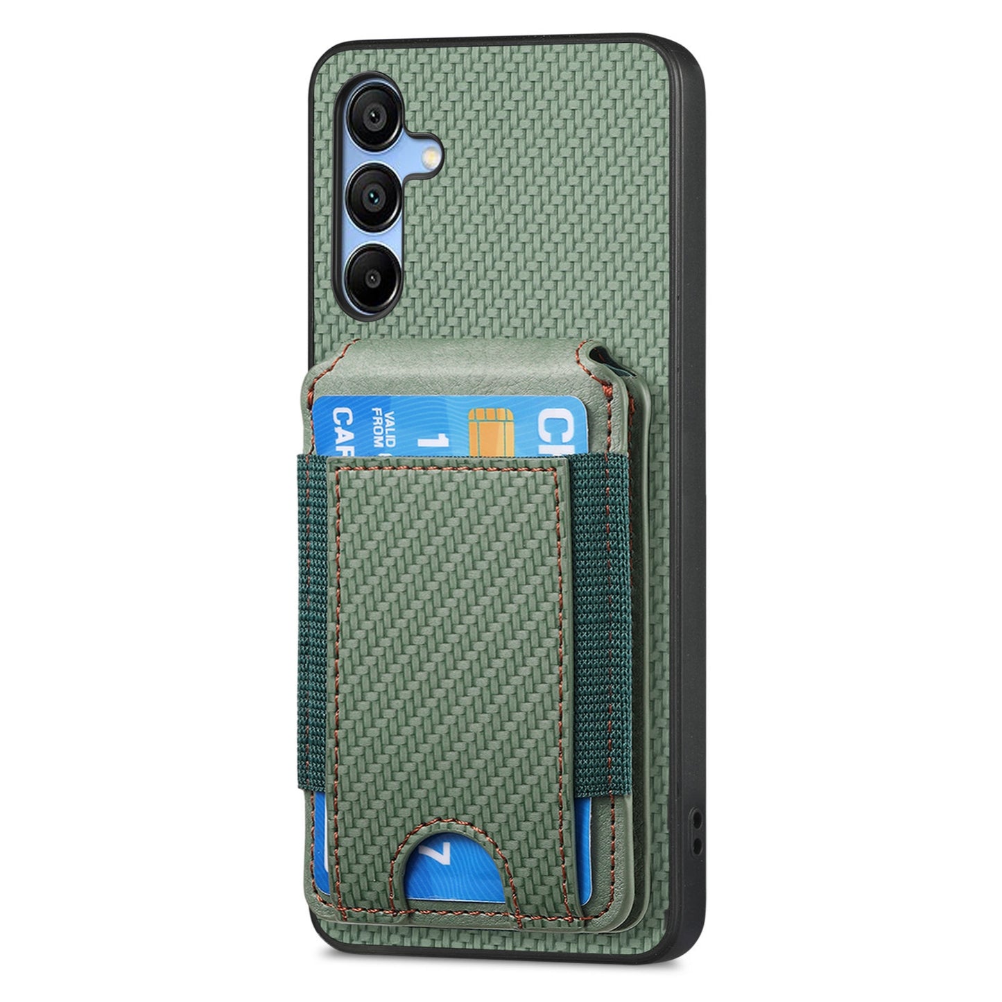 Samsung Galaxy A15 Vertical Flip Wallet Stand Phone Case with Carbon Fibre Pattern