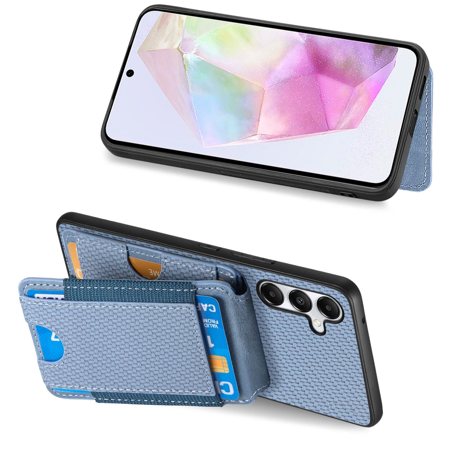 Samsung Galaxy A55 5G Vertical Flip Wallet Stand Phone Case with Carbon Fibre Pattern