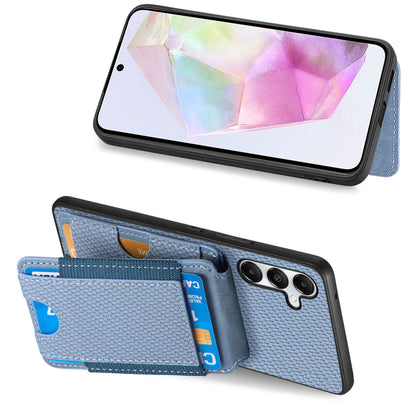 Samsung Galaxy A55 5G Vertical Flip Wallet Stand Phone Case with Carbon Fibre Pattern
