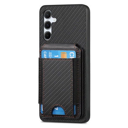 Samsung Galaxy A55 5G Vertical Flip Wallet Stand Phone Case with Carbon Fibre Pattern