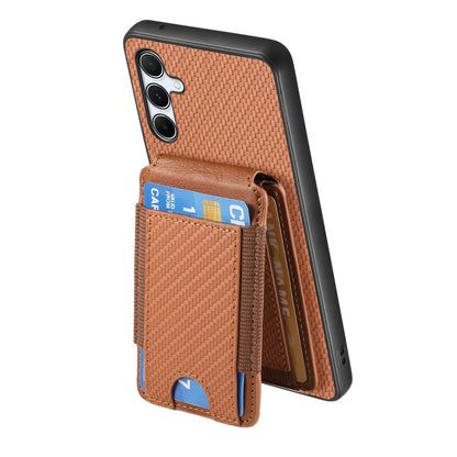 Samsung Galaxy A55 5G Vertical Flip Wallet Stand Phone Case with Carbon Fibre Pattern