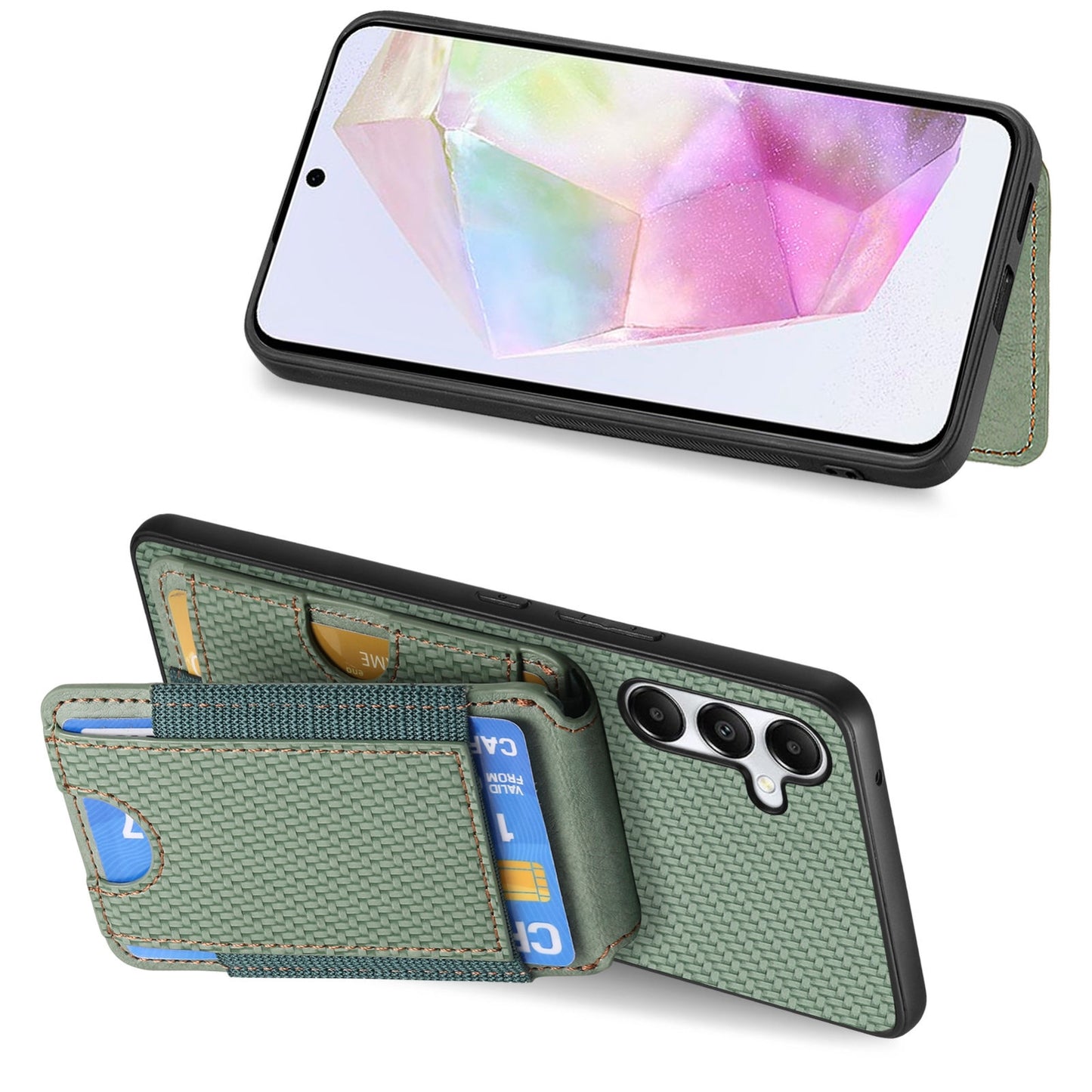 Samsung Galaxy A55 5G Vertical Flip Wallet Stand Phone Case with Carbon Fibre Pattern