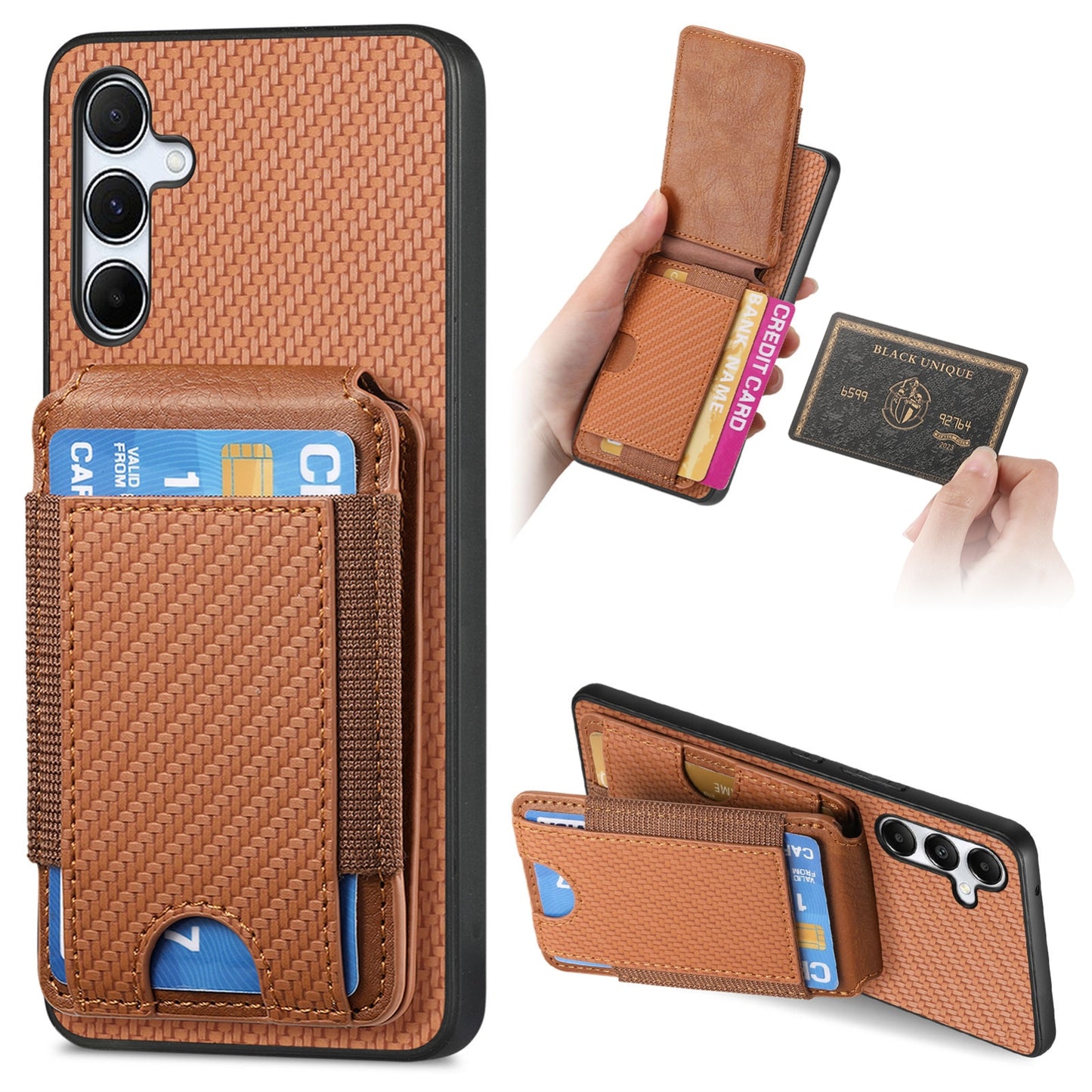 Samsung Galaxy A35 5G Vertical Flip Wallet Stand Phone Case with Carbon Fibre Pattern