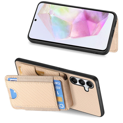 Samsung Galaxy A35 5G Vertical Flip Wallet Stand Phone Case with Carbon Fibre Pattern