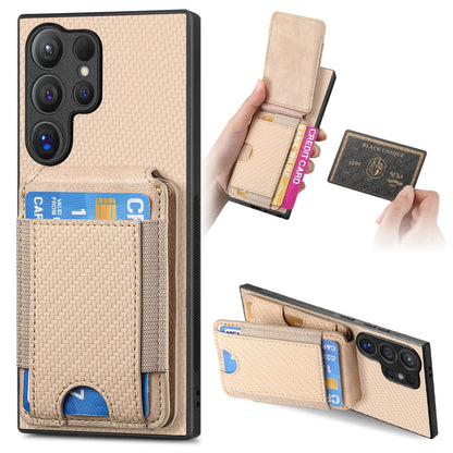 Samsung Galaxy S24 Ultra 5G Vertical Flip Wallet Stand Phone Case with Carbon Fibre Pattern