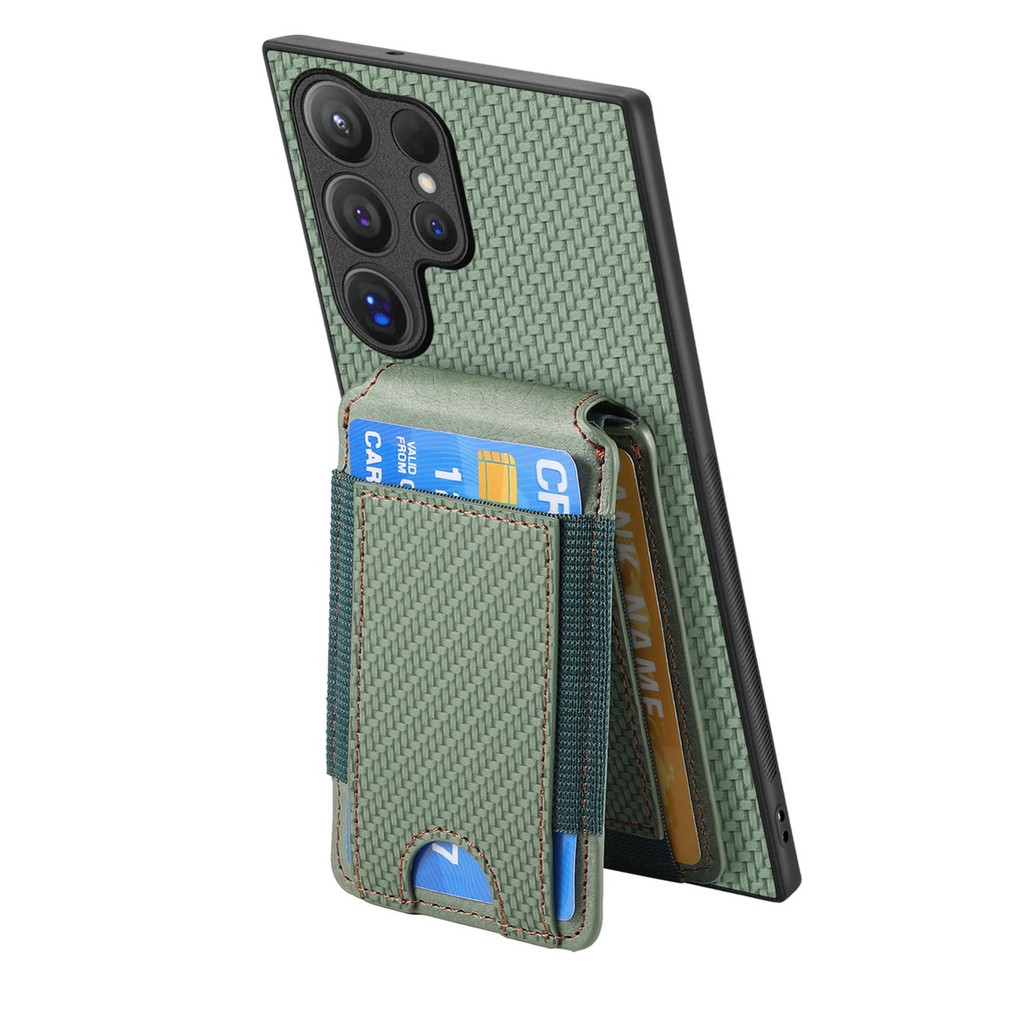 Samsung Galaxy S24 Ultra 5G Vertical Flip Wallet Stand Phone Case with Carbon Fibre Pattern