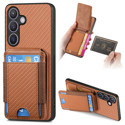 Samsung Galaxy S24+ 5G Vertical Flip Wallet Stand Phone Case with Carbon Fibre Pattern