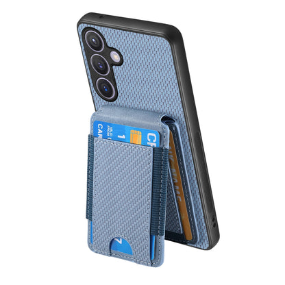 Samsung Galaxy S24 5G Vertical Flip Wallet Stand Phone Case with Carbon Fibre Pattern