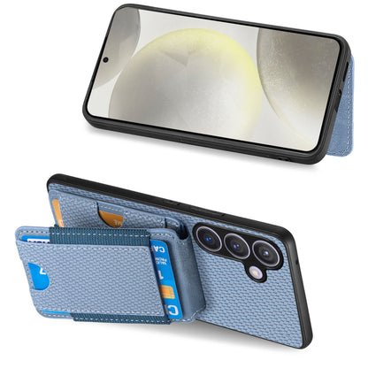 Samsung Galaxy S24 5G Vertical Flip Wallet Stand Phone Case with Carbon Fibre Pattern