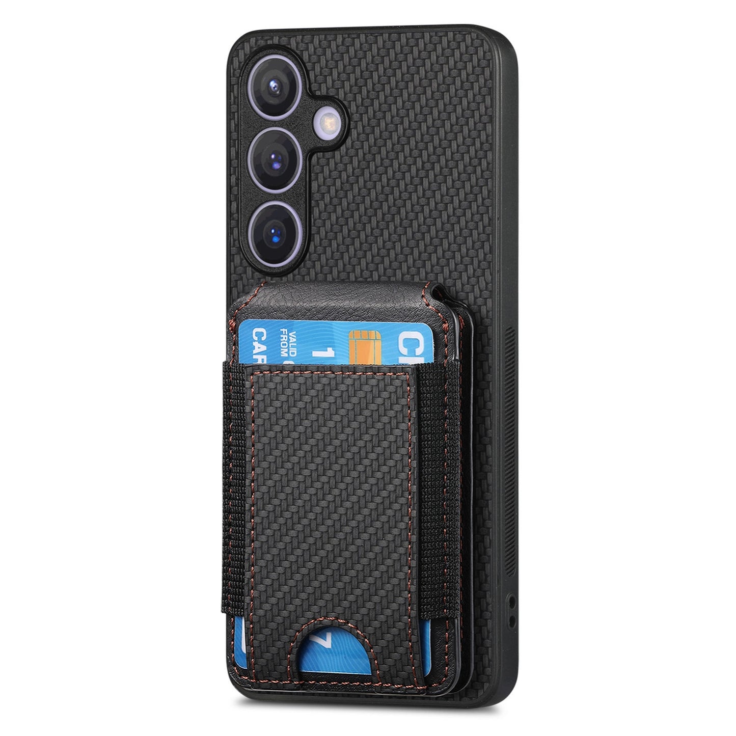 Samsung Galaxy S24 5G Vertical Flip Wallet Stand Phone Case with Carbon Fibre Pattern