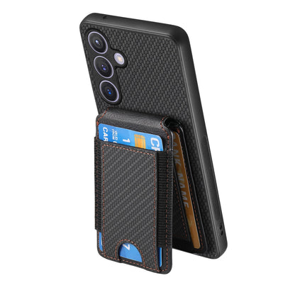 Samsung Galaxy S24 5G Vertical Flip Wallet Stand Phone Case with Carbon Fibre Pattern