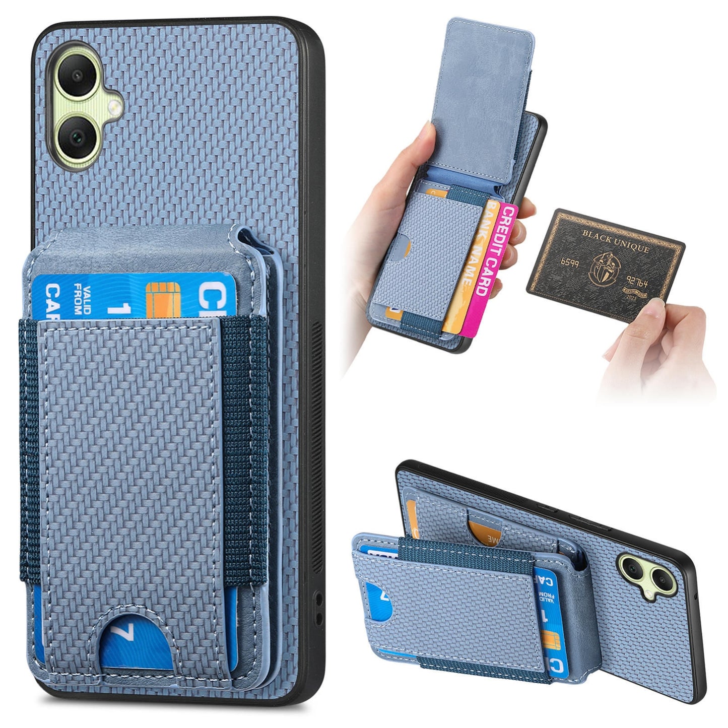 Samsung Galaxy A05 Vertical Flip Wallet Stand Phone Case with Carbon Fibre Pattern