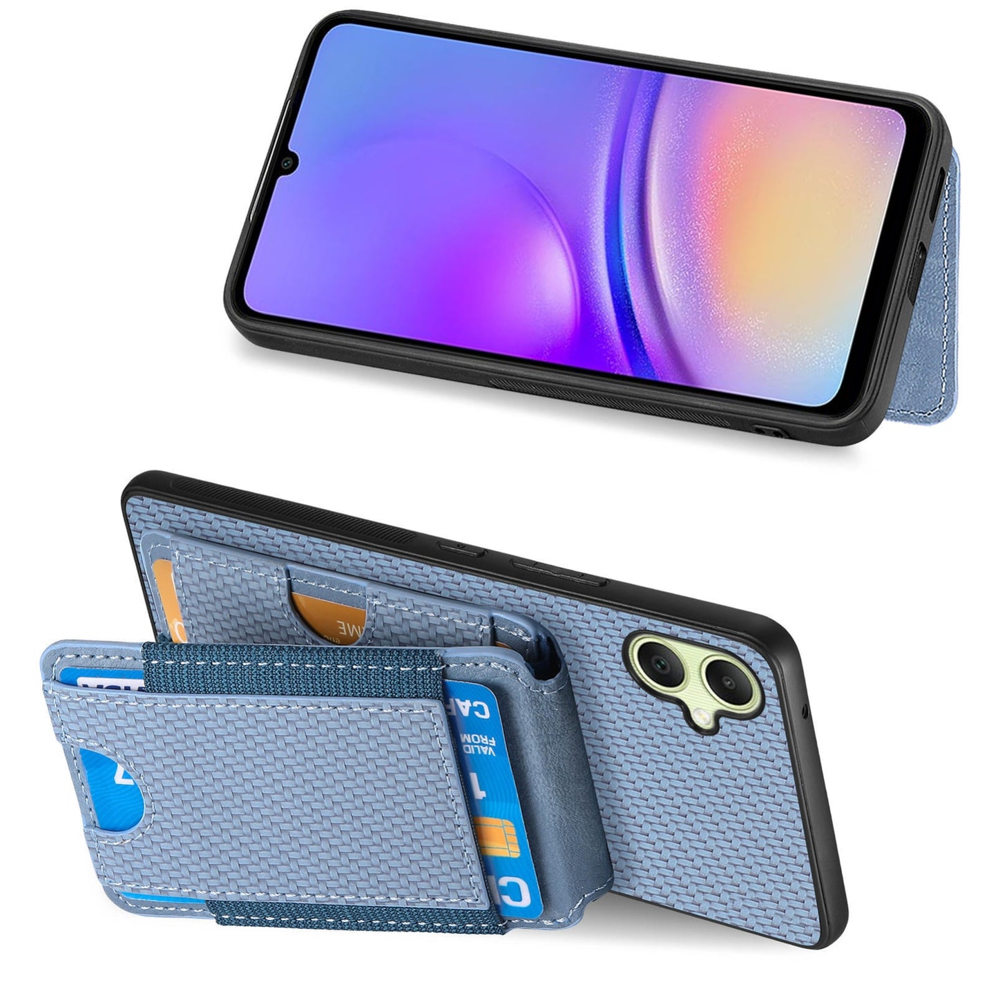 Samsung Galaxy A05 Vertical Flip Wallet Stand Phone Case with Carbon Fibre Pattern
